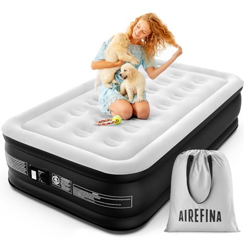 Airefina Luftbett 1 Person, Luftmatratze Selbstaufblasend Gästebett mit Eingebauter Elektrischer Pumpe, Aufblasbare Matratze Einzelbett für Camping oder Heimgebrauch -99 x 190 x 46cm