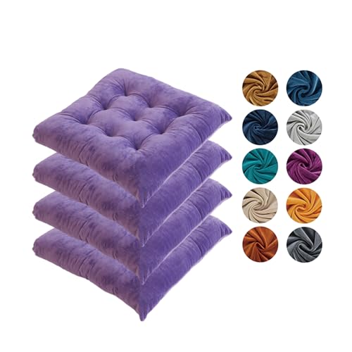 Hixingo 4er Set Stuhlkissen, Sitzkissen Stuhl Dunkelgrün, Stuhlkissen 40x40 Kristall-Samt Sitzkissen Bank Sitzunterlage Innen, Sitzauflagen Chair Cushion für Terrassen (40cm,Lila)