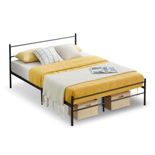 FetiNes Doppelbett Gästebett Metallbett, Modern Jugendbett Bettgestelle Bettrahmen mit Lattenrost für Schlafzimmer Gästezimmer Bett In Schwarz 140 x 190 cm