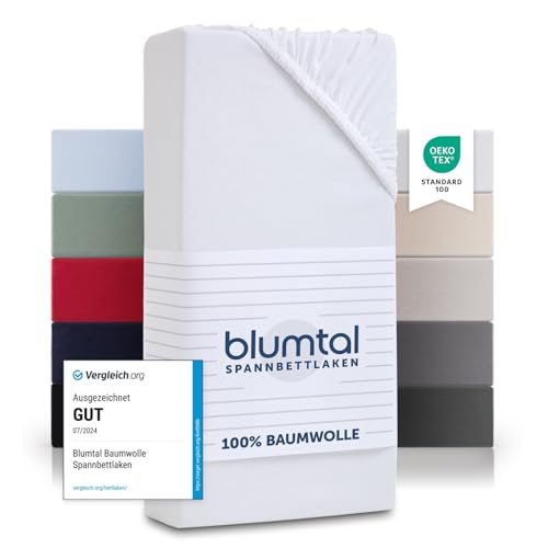 Blumtal® Baumwolle Spannbettlaken 150x200cm Basics Jersey - Bettbezug 150x200cm - Oeko-TEX zertifiziertes Spannbetttuch 150x200cm - Matratzenbezug 150x200cm - Bettbezug - Leintuch - Weiß