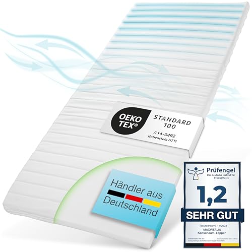 maxVitalis atmungsaktiver Kaltschaum Topper 90x200 cm, bequemer Matratzenschoner für das Bett - Matratzentopper mit 6cm Gesamthöhe