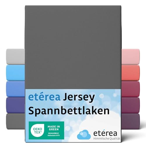 etérea Jersey Spannbettlaken 180x200cm - 200x200 Oekotex Made in Green - 100% Baumwolle Jersey - Comfort Spannbetttuch - Bettlaken 180x200-200x200 cm Anthrazit Grau