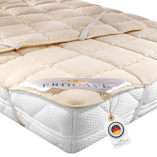PROCAVE weiches Unterbett aus Schurwolle, atmungsaktiver Matratzen-Schoner, Matratzenbezug mit 4 Eckgummis,Matratzen-Auflage 160x220 cm