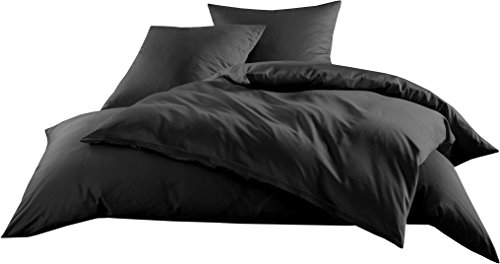 Mako-Satin Baumwollsatin Bettwäsche Uni einfarbig zum Kombinieren (Bettbezug 140 cm x 200 cm, Schwarz)