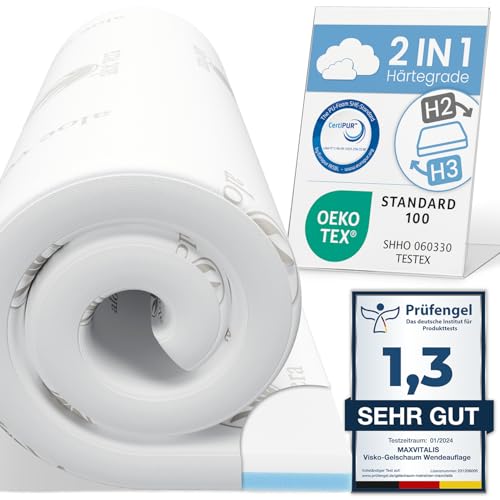 maxVitalis Viskoelastischer Matratzen-Topper 180 x 200 cm, Orthopädische MemoryFoam Komfort Matratzenauflage, Viscoauflage, Wendefunktion mit 2 Härtegraden, inkl. Aloe Vera Bezug
