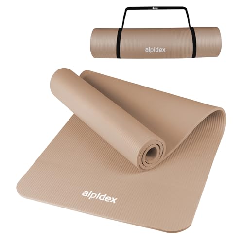 ALPIDEX Yogamatte 183 x 60 x 0.8 cm Phthalatfreie Fitness Matte Tragegurt rutschfest Gymnastik Turnen Pilates Sport Physio HIIT Yoga Trainingsmatte Isomatte Hautfreundlich, Farbe:Cream