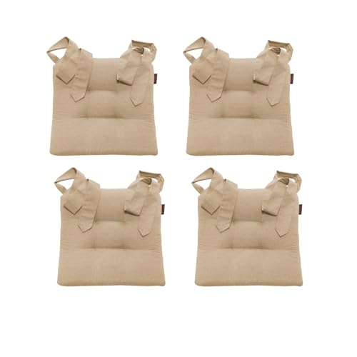 MAGMA Fino Stuhlkissen Sitzkissen Schleifenband Auflage Polster Stuhl Stuhlauflage Rattanstühle extra dick Esszimmerstühle 4er Set Indoor Outdoor (Beige)