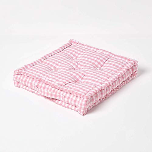 Homescapes Sitzkissen rosa weiß kariert 50 x 50 cm Gingham Karo mit Tragegriff Bezug 100% Baumwolle mit Polyester Füllung Sitzerhöhung Stuhlkissen