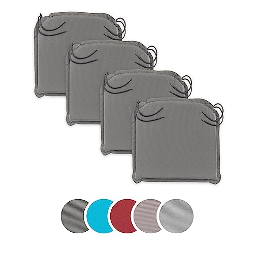 sleepling Sitzkissen Outdoor 4er Set, Stuhlkissen Gartenstuhlauflagen Sitzauflagen Gartenmöbel, Made in EU, Ökotex, Eckbänder, Bezug abnehmbar, 44 x 47 x 6 cm, anthrazit grau
