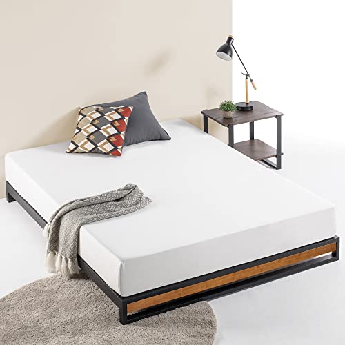 Zinus Suzanne Bett 140x200 cm - Höhe 15cm - Metall und Holz Plattform Bettrahmen mit Holz Lattenrost - Braun und Schwarz