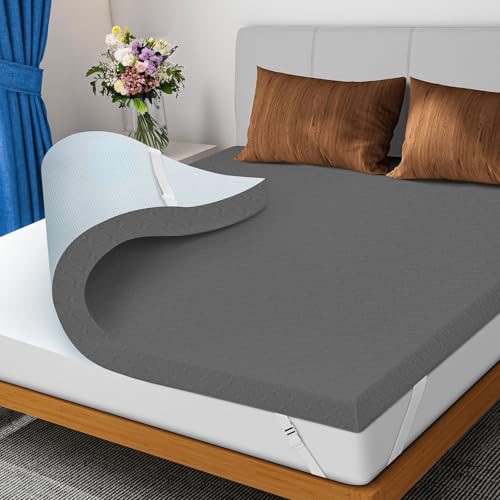 DOPEDIO Topper Memory Foam, Gel Schaum Matratzen für Boxspringbett, Weich Matratzenauflage Öko-TEX® Zertifiziert Matratzentopper für Wohnwagen Schlafsofa, Bezug Waschbar（180x200cm, 7,5cm Hoch,Grau）