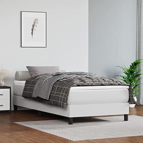 Homgoday Boxspringbett Bettgestell Bettrahmen Einzelbett | Doppelbett Rahmenbettgestell Gästebett Jugendbett Bett für Schlafzimmer Weiß 90x190 cm Kunstleder