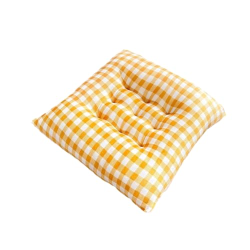 DOTBUY-SHOP Sitzkissen 40x40cm, Platz Samt Sitzkissen Outdoor und Indoor, Widerstandsfähige & Robuste Stuhlkissen Kinder Komfortabel Sitzpolster für Garten, Büro (Gelb Kariert,45x45cm)