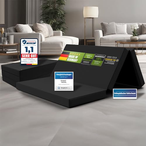 SHOGAZI Klappmatratze 130x190 x 12 cm, Gästematratze klappbar Made in Germany, Faltmatratze VERGLEICHSSIEGER, ultimativer Schlafkomfort, Orthopädischer Kaltschaum - Anthrazit