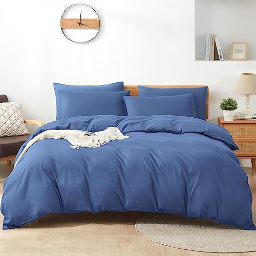 Sufdari Bettwäsche 135x200 Baumwolle Blau, 100% Baumwolle Bettbezug aus Atmungsaktive, Bettwäsche-Set mit 1 Kissenbezug 80x80 cm+1 Bettbezug mit Reißverschlus