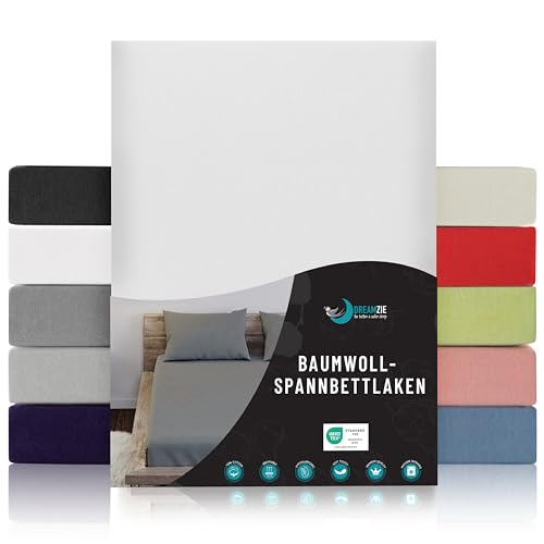 Dreamzie - Spannbettlaken 70x160cm - Baumwolle Oeko Tex Zertifiziert - Weiß - 100% Jersey Spannbetttuch 70x160
