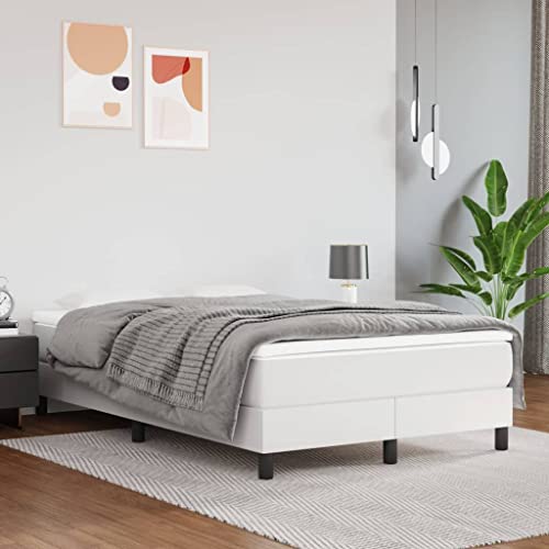 Homgoday Boxspringbett Bettgestell Bettrahmen Einzelbett | Doppelbett Rahmenbettgestell Jugendbett Gästebett Bett für Schlafzimmer Weiß 120x200 cm Kunstleder