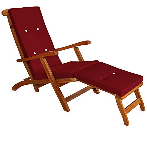 Detex® Liegenauflagen Leinenoptik 8 Knöpfe Rückhalteband Auflagen Liege Polster Kissen Liegestuhl Rot