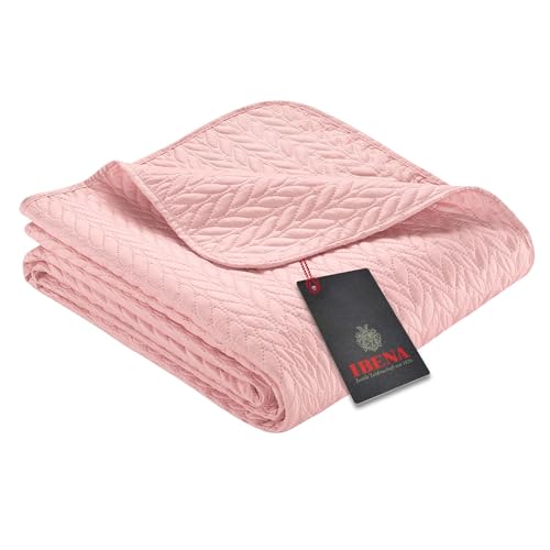 Ibena Nancy Tagesdecke 220x250 cm - modernes Muster, maschinenwaschbar, einfarbiger Bettüberwurf rosa Zopfmuster
