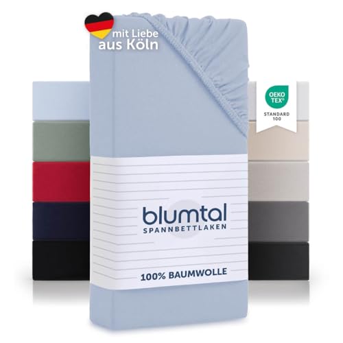 Blumtal® Baumwolle Spannbettlaken 90x200 cm Basics Jersey - Bettlaken 90x200 cm - Oeko-TEX zertifiziertes Spannbetttuch 90x200 cm - Matratzenbezug 90x200 cm - Leintuch - Bettbezug - Hellblau