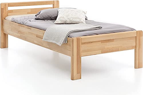 WOODLIVE DESIGN BY NATURE Massivholz-Bett aus Kernbuche inkl. verstellbarem Lattenrost, als Seniorenbett geeignet, in Komforthöhe, geöltes Einzel- und Komfortbett mit Kopfteil (100 x 200 cm)