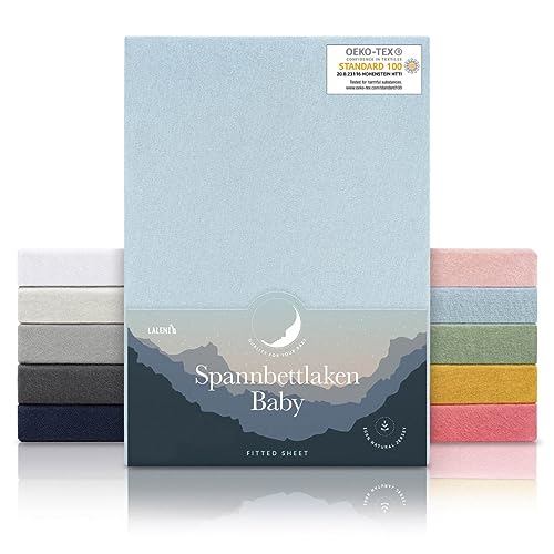 Laleni Spannbettlaken Babybett Kinderbett 60x120-70x140cm - Oeko-Tex Zertifiziert, 100% Baumwolle, atmungsaktives Spannbetttuch Jersey Baby, 135 g/m², Hellblau