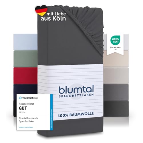 Blumtal® Basics Spannbettlaken 90x200cm Jersey - bettlaken 90x200cm aus 100% Baumwolle - Oeko-TEX zertifiziertes Spannbetttuch 90x200 cm - Spannbettlaken 90x200cm Baumwolle 90x200 cm - Anthrazit