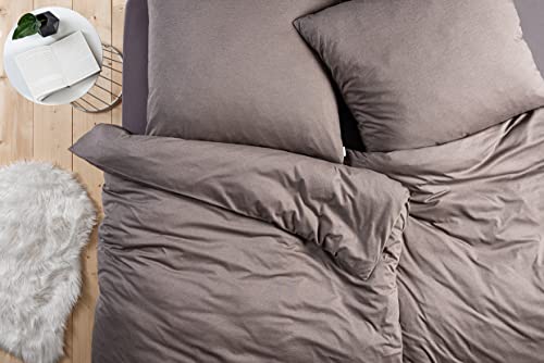 ESTELLA Mako Interlock Jersey Uni Bettwäsche | 100% Baumwolle | trocknerfest und bügelfrei | 135x200 cm + 80x80 cm | Farbe: Taupe