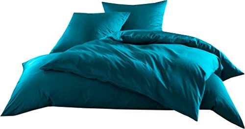 Mako-Satin Baumwollsatin Bettwäsche Uni einfarbig zum Kombinieren (Bettbezug 155 cm x 220 cm, Petrol Blau)