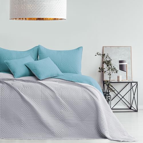 AmeliaHome Tagesdecke blau grau 170x210 Bettüberwürf zweiseitig Ultrasonic Steppung Polyester Softa