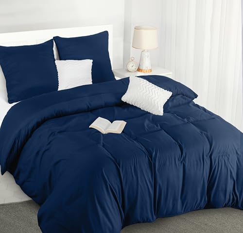 Utopia Bedding Bettwäsche 200x220 Set - Mikrofaser Bettbezug 200x220 cm + 2 Kissenbezüge 80x80 cm - Marineblau