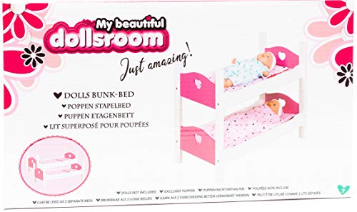 Otto Simon Holz Puppenbett Etagenbett Stapelbett Bett mit Zubehör Weiß/Pink 2 Teilig