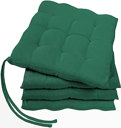 GREEN MARK Textilien Basic 4er-Set Sitzkissen Stuhlkissen für Außen oder Innen 40x40cm weich gefüllt, Dunkel grün