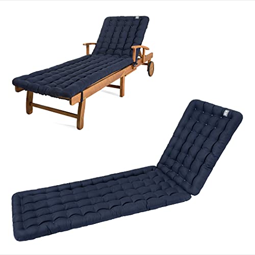 HAVE A SEAT Luxury - Liegenauflage, Auflage Gartenliege (Marine-Blau) 200 x 60 cm, 8 cm dick, waschbar bei 95°C, Trockner geeignet, Bequeme Polsterauflage für Sonnenliege, Liegestuhl, Relaxliege