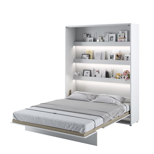 MEBLINI Schrankbett Bed Concept - Wandbett mit Lattenrost - Klappbett mit Schrank - Wandklappbett - Murphy Bed - Bettschrank - BC-12-160x200cm Vertikal - Weiß Matt
