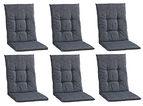 Home4You Gartenstuhlauflagen Mittellehner 6er Set - 108 x 48 cm - Dunkelgrau - Baumwolle - Polyester - Sesselauflage Sitzpolster Stuhlauflage