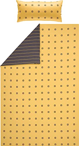Erwin Müller Satin-Bettwäsche, Wendebettwäsche, 100% Baumwolle gelb-anthrazit Größe 135x200 cm (40x80 cm) - atmungsaktiv, temparaturausgleichend, mit Reißverschluss (weitere Farben, Größen)