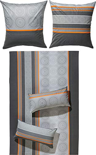 Erwin Müller Bettwäsche Flanell grau-Silber-orange Größe 135x200 cm (40x80 cm)