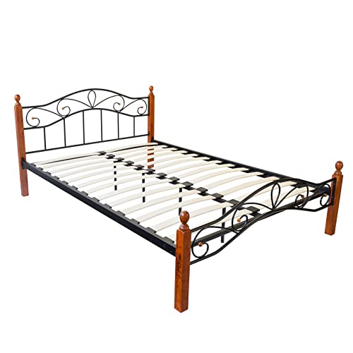 Homestyle4u 1206, Bett Doppelbett Metallbett 140x200 mit Lattenrost Bettgestell Schwarz Braun