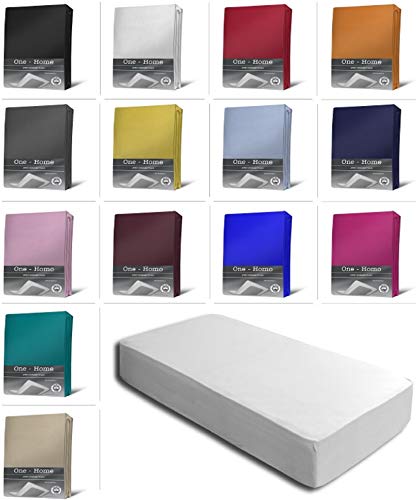 one-home Jersey Spannbettlaken Spannbetttuch Bettlaken weich 100% Baumwolle Rundumgummi, Farbe:Weiß, Maße:90-100 x 200 cm