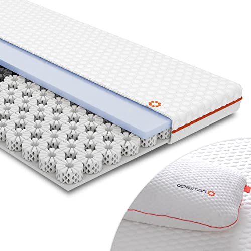 OCTASLEEP Smart Topper mit Kissen 90x200 - kühlende Matratzenauflage mit Federn aus Memory Foam - 3 Zonen für ideale Unterstützung - Härtegrad 4 -Öko-Tex Zertifiziert - atmungsaktiver Topper