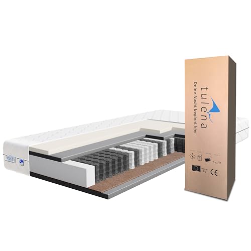 TULENA NOX Taschenfederkern Matratze 80x190 Federkernmatratze H3 + H4 Comfort 23cm hoch Probeschlafen Rollmatratze Wendematratze