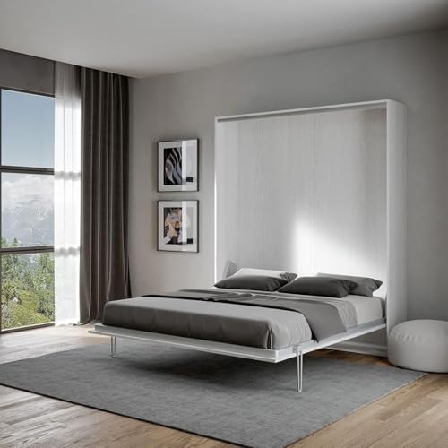 IMAGO FACTORY Kento – Klappbett, Funktionsbett, Schrank mit Doppelklappbett, Wandbett, Platzsparend Bett, Matratze Nicht Enthalten, das Bett Kommt Zerlegt an, Weisse Asche