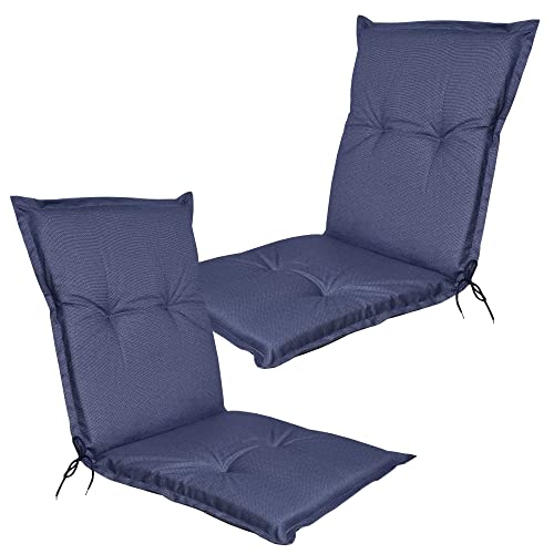 DILUMA Niedriglehner Auflage Naxos für Gartenstühle 98x49 cm 2er Set Uni Blau - 6 cm Starke Stuhlauflage mit Komfortschaumkern und Bezug aus Baumwoll-Mischgewebe - Made in EU mit ÖkoTex100
