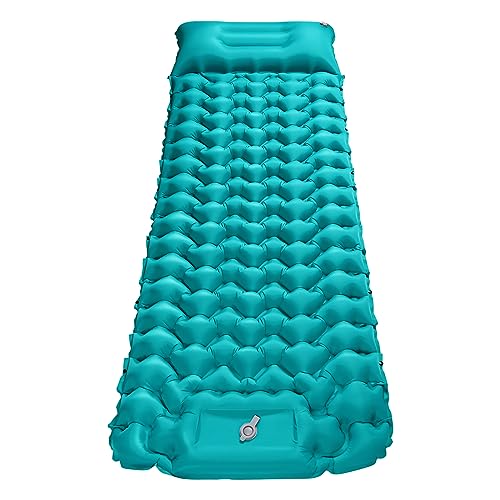 LAMA Aufblasbare Luftmatratze Camping Isomatte Selbstaufblasbare Isomatte 200x70x10cm Ultraleichte Schlafmatte mit Fußpresse Luftpumpe Kissen für Camping Backpacking Wandern Reisen Zelt, Pfauenblau