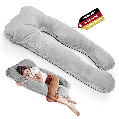 Greacy Seitenschläferkissen mit Bezug - Stillkissen XXL, Schwangerschaftskissen zum Schlafen | Kissen Schwangerschaft | Body Pillow | Komfortkissen Erwachsene Kinder | Waschbar, Flexible Füllung