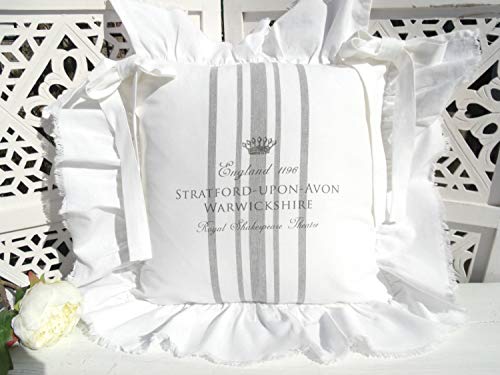 LillaBelle Stuhlkissenbezug STRATFORD WEISS Grau 42x42 cm Shabby Chic Vintage Baumwolle