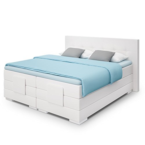 BELVANDEO I Luxus Boxspringbett Nizza – elektrisch verstellbar I 200x220-cm I H2/H3 I Mit Tonnentaschenfederkern Matratze & Kaltschaum-Topper & Kopfteil I Doppelbett I Hotelbett