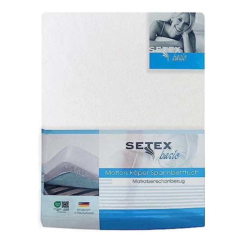 SETEX Molton Köper Matratzenschutz, 140 x 200 cm, Matratzenschoner aus 100 % Baumwolle, Basic, Weiß