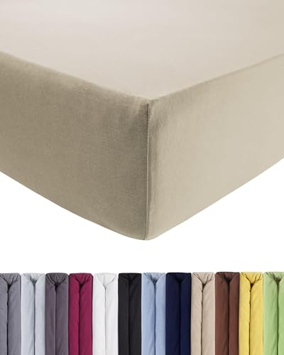 Entspanno Luxus Spannbettlaken 180-200 bis 200-220cm - Aus weichem Premium Jersey - Ideal für Wasser- & Boxspringbetten bis 35cm Höhe - Beige